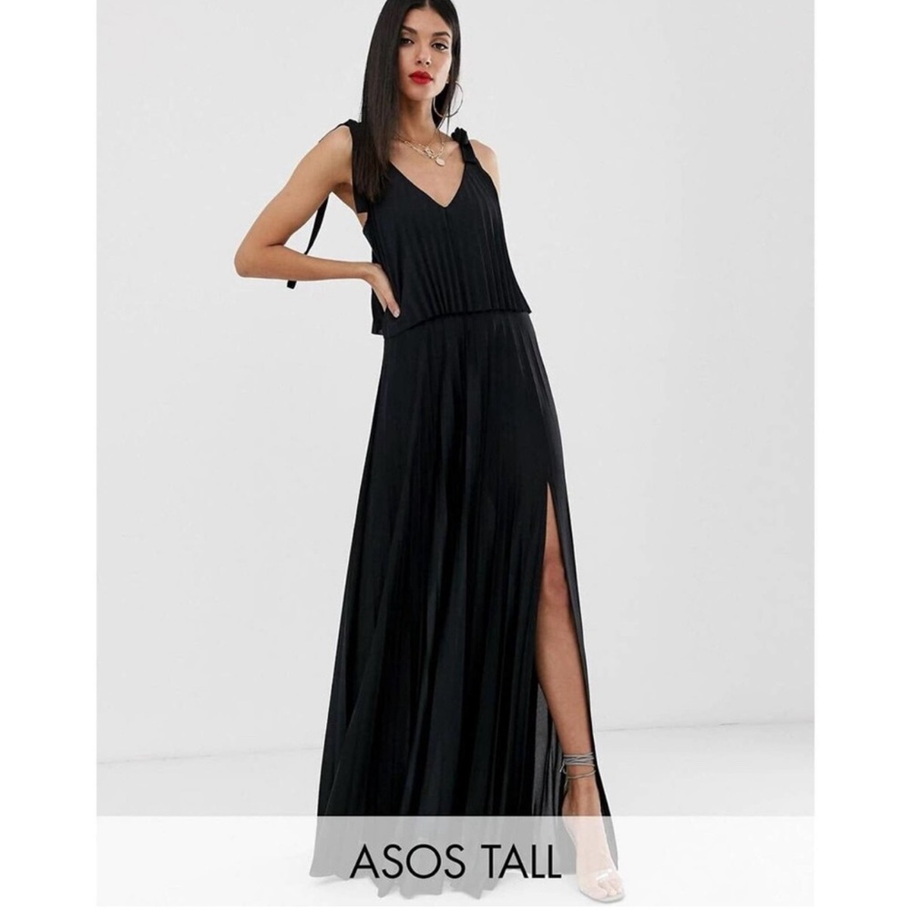 ASOS Design Women Tall Tie Shoulder Pleated Crop Top Maxi Dress